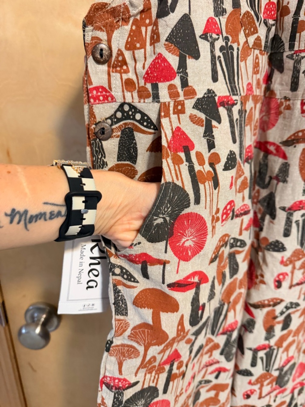 Mushroom Print Overalls - Festival Boho 🤩 NWT 100% Cotten - Picture 6 of 11